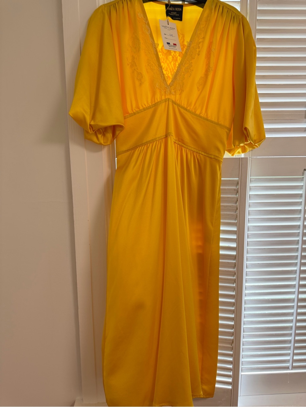 Poupette St. Barth Bright Yellow V-Neck Midi Dress